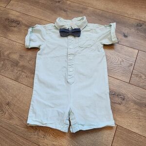 6-12 Mint Green Baby Romper with Bow Tie